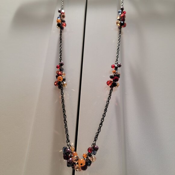 Vintage Red Necklace Boho Gunmetal Gray Red Burgundy Beaded Crystal Cut Rondelle - Picture 6 of 10